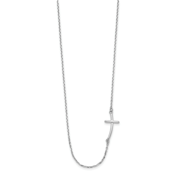 14k White Small Sideways Curved Cross Necklace