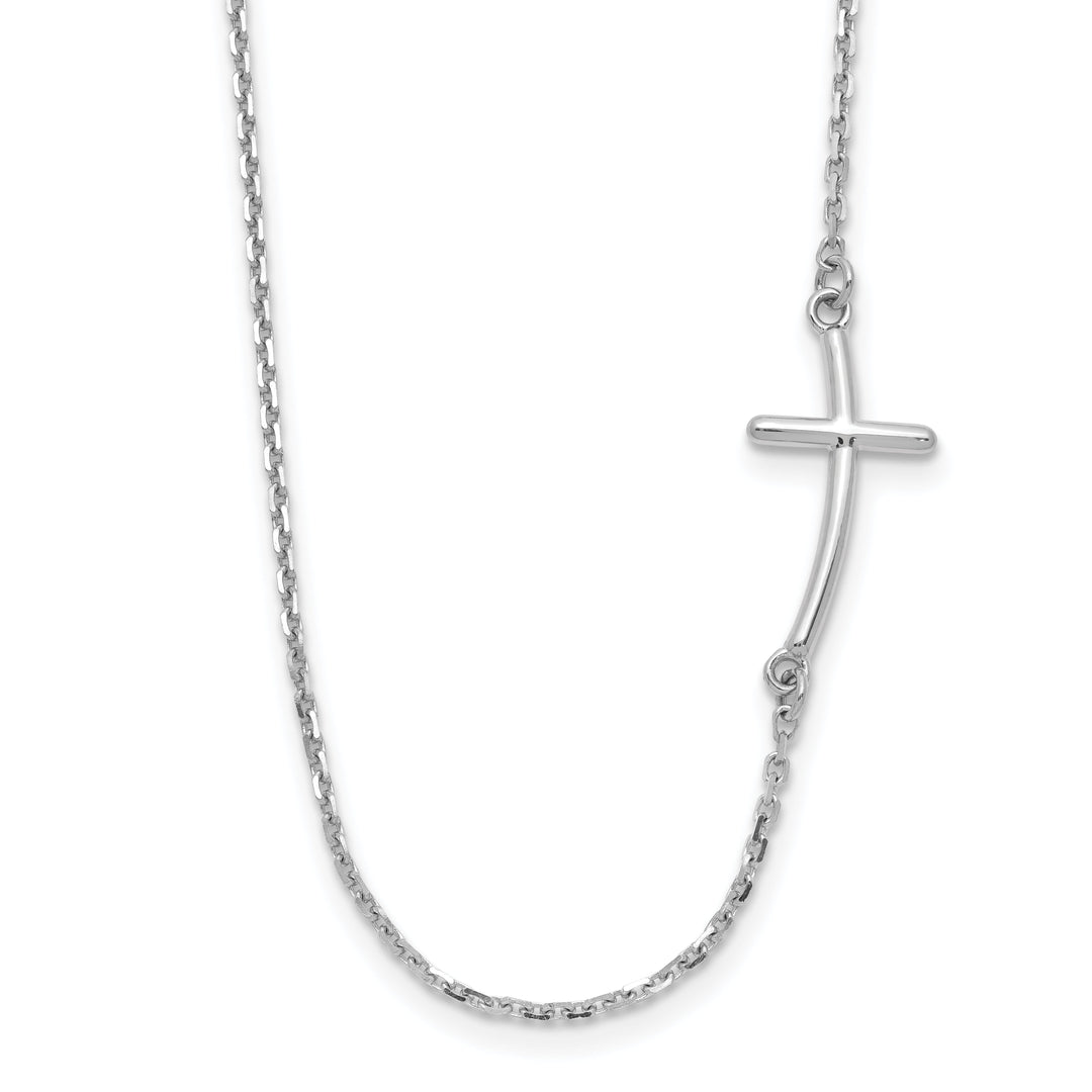 14k White Small Sideways Curved Cross Necklace