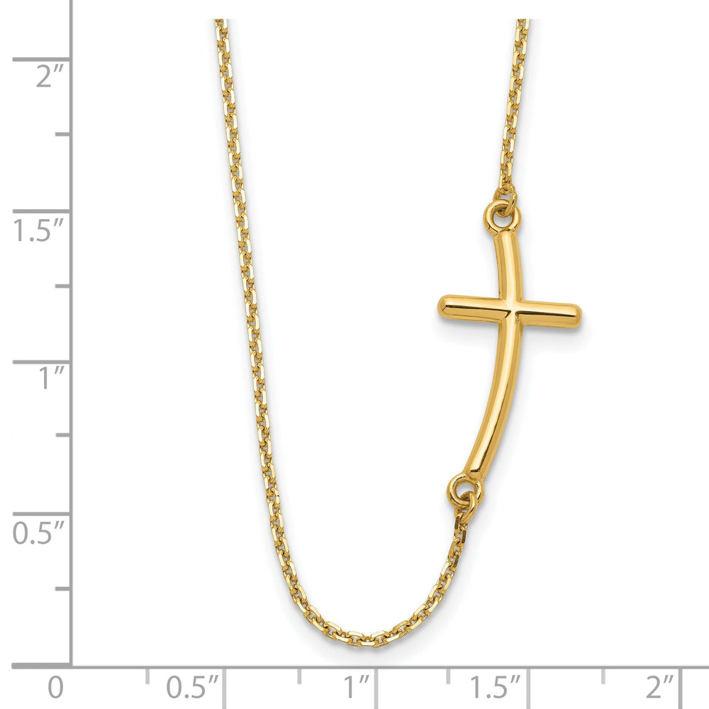 14k Yellow Large Sideways Curved Cross Necklace