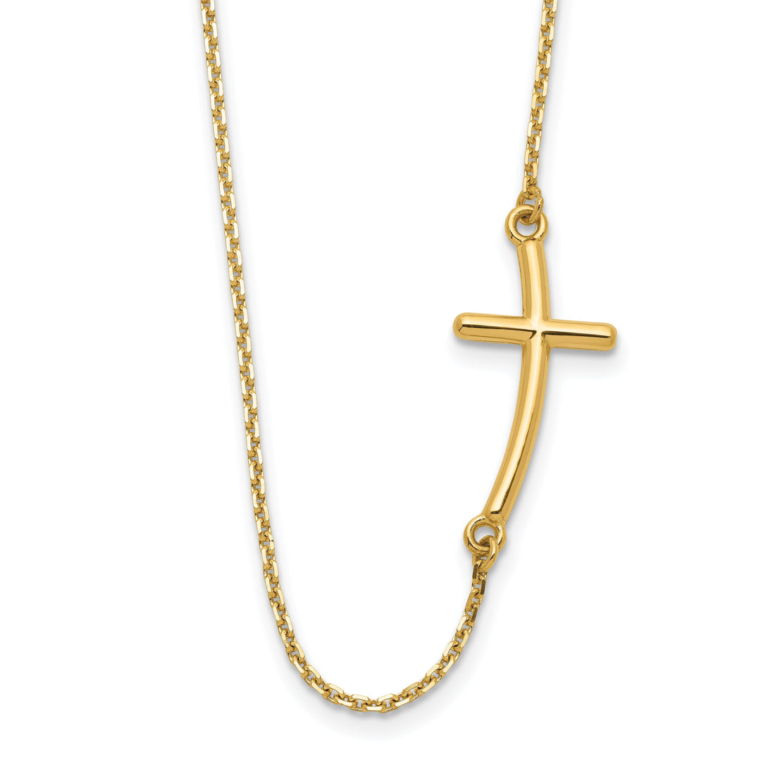 14k Yellow Large Sideways Curved Cross Necklace