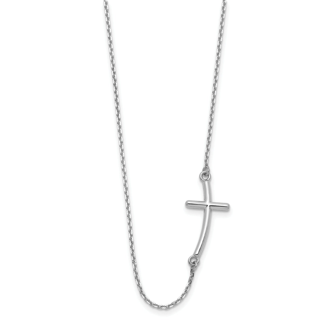 14k White Large Sideways Curved Cross Necklace