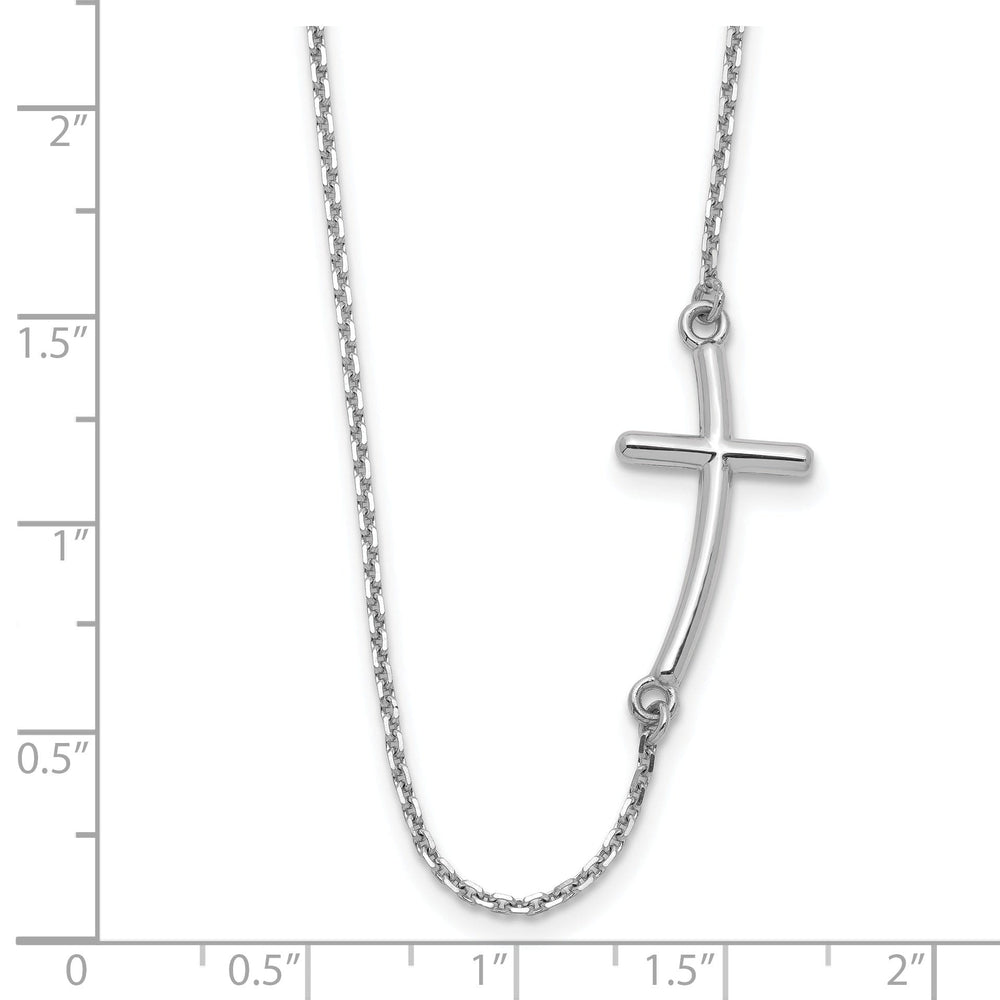 14k White Large Sideways Curved Cross Necklace