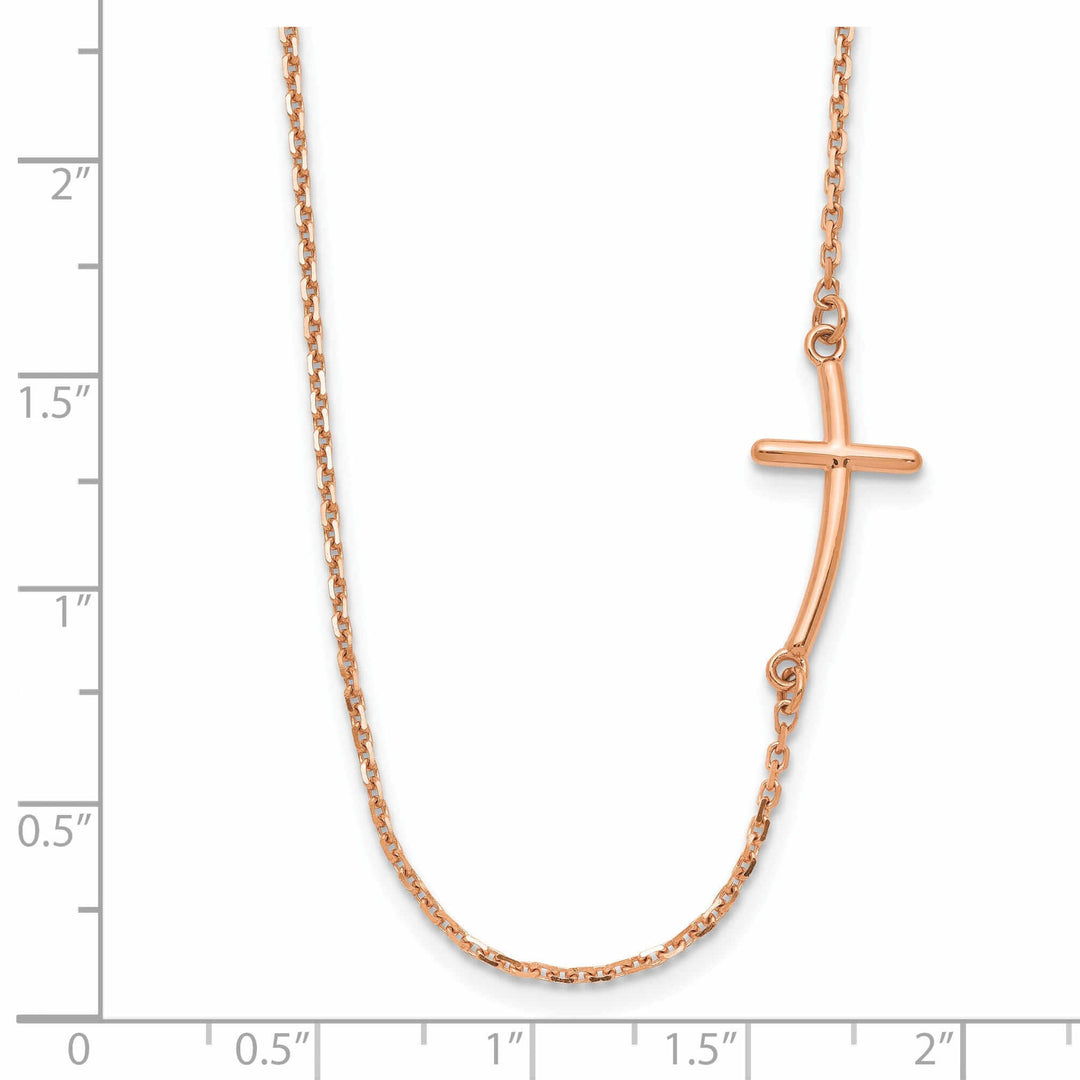 14k Rose Gold Polished Finish Sideways Curved Shape Cross Design Pendant in a 19-Inch Cable Chain Necklace Set