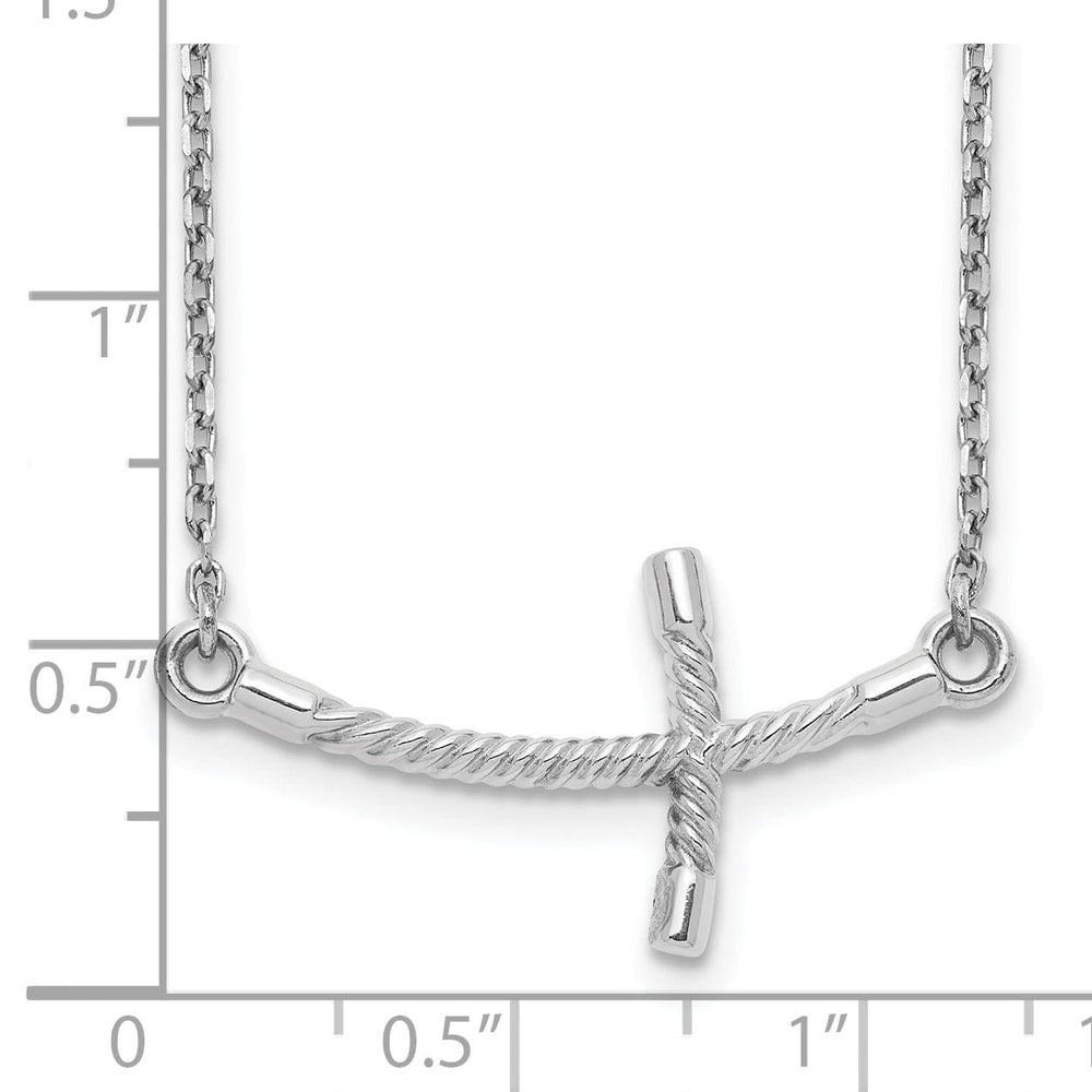 14k White Gold Polished Finish Large Size Sideways Curved Twist Design Cross Pendant in a 19-Inch Cable Chain Necklace Set