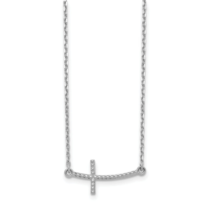 14k White Gold Polished Textured Finish Sideways Curved Shape Cross Pendant in a 19-Inch Cable Chain Necklace Set