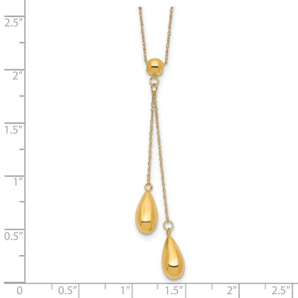 14k Yellow Gold Solid Polished Finish 2-Dangle Pendant Beads Style with 18-inch Fancy Chain Necklace Set