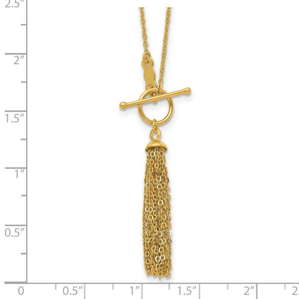14K Yellow Gold Solid Tassel Toggle Pendant Design with 18-inch Cable Chain Trendy Necklace Set