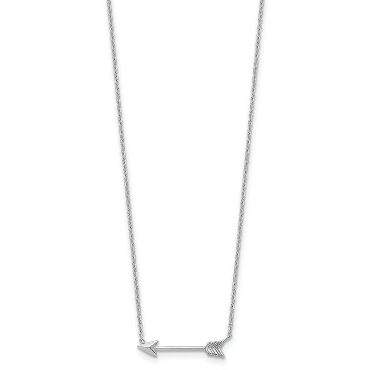 14k White Gold Polished Finish Soild Arrow Pendant Design in a 17-Inch Curb Link Chain Necklace Set