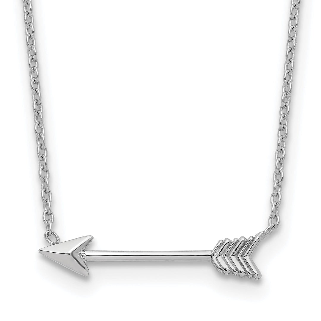 14k White Gold Polished Finish Soild Arrow Pendant Design in a 17-Inch Curb Link Chain Necklace Set