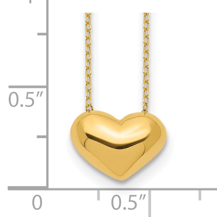 14k Yellow Gold Polished Finish Hollow Puffed Heart Pendant Design in a 18 inch Cable Chain Necklace Set