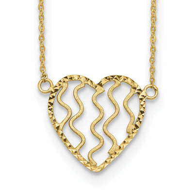 14k Yellow Gold Solid Polished, Satin, Diamond Cut Finish Heart in Swirl Design Pendant in a 18-Inch Cable Chain Necklace Set