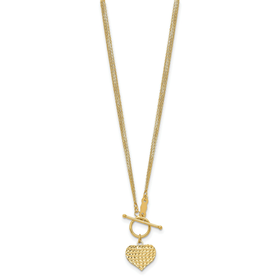 14k Yellow Gold Solid Polished Diamond Cut Finish 3-Strand Heart Fancy Design Pendant in a 18-Inch Cable Chain Toggle Necklace Set