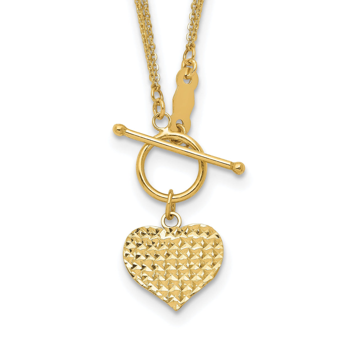 14k Yellow Gold Solid Polished Diamond Cut Finish 3-Strand Heart Fancy Design Pendant in a 18-Inch Cable Chain Toggle Necklace Set