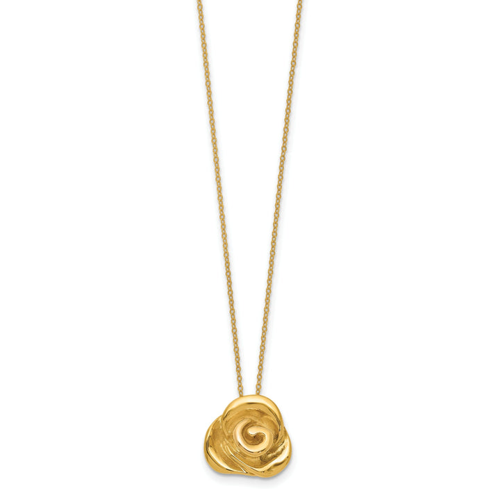 14k Yellow Gold Hollow Polished Finish Puffed Rose Pendant Design in a 18-Inch Cable Chain Necklace Set