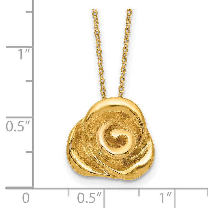 14k Yellow Gold Hollow Polished Finish Puffed Rose Pendant Design in a 18-Inch Cable Chain Necklace Set