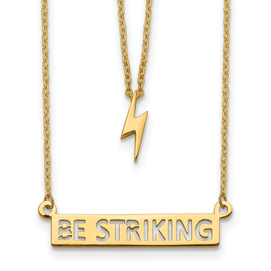 14k Yellow Gold Polished Finish Solid Two-Strand Lightning & Be Striking Bar Design in a 17-inch Cable Chain Necklace Set