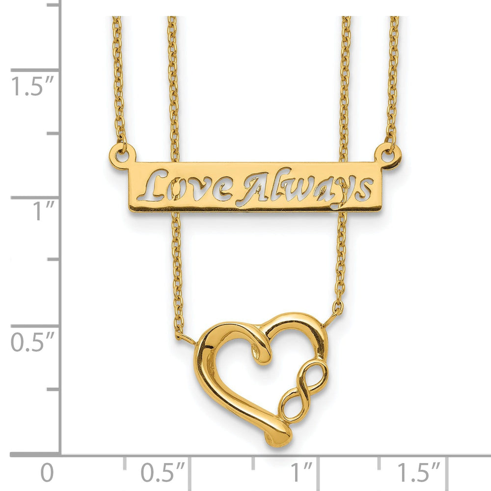 14k Yellow Gold Solid Polished Finish 2-Strand Heart & Infinity Design Love Always with 17-inch Cable Chain Necklace