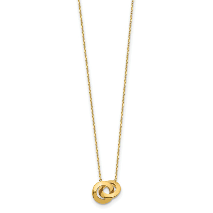 14k Yellow Gold Polished Finish Solid Fancy Interlocking Circle Pendant 16-inch, 1-inch ext Cable Chain Necklace Set