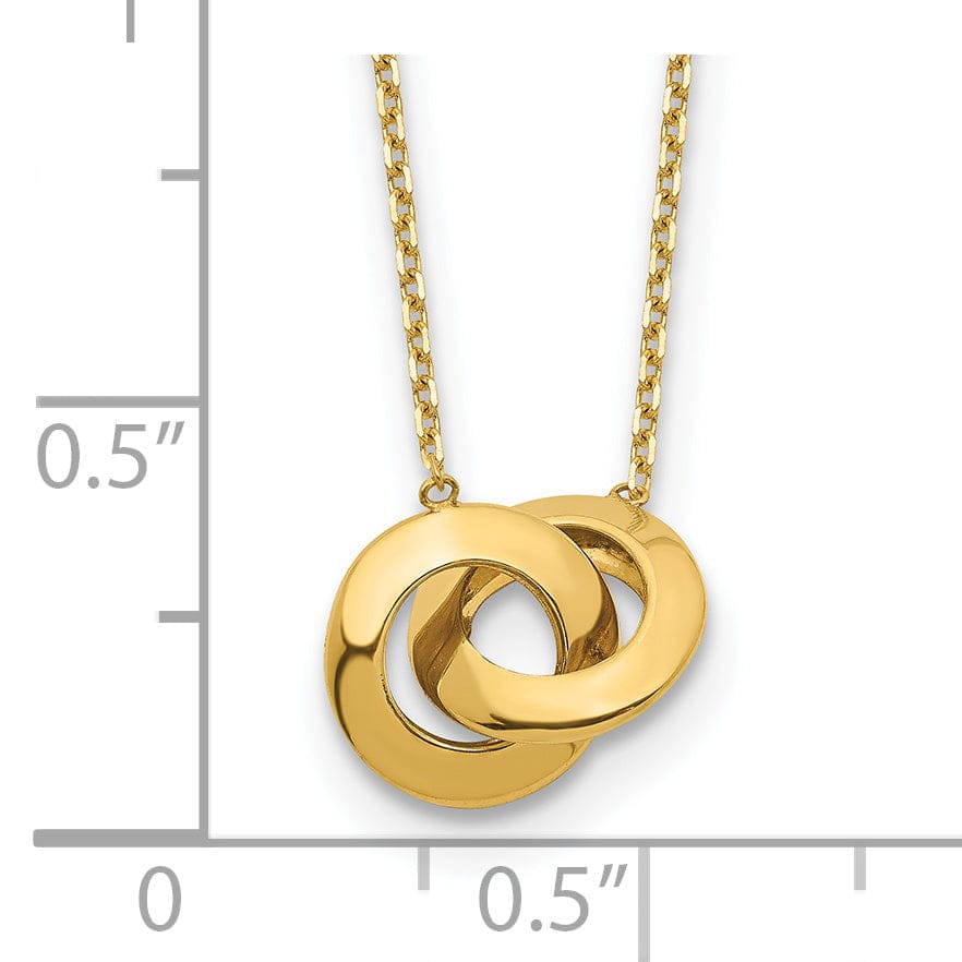 14k Yellow Gold Polished Finish Solid Fancy Interlocking Circle Pendant 16-inch, 1-inch ext Cable Chain Necklace Set