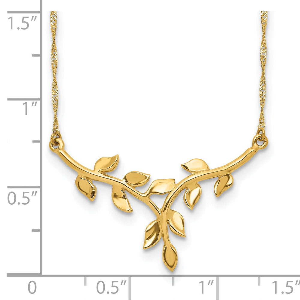 14K Yellow Gold Polished Finish Leaf Shape Design Pendant in a 17-inch Singapore Chain Necklace Set
