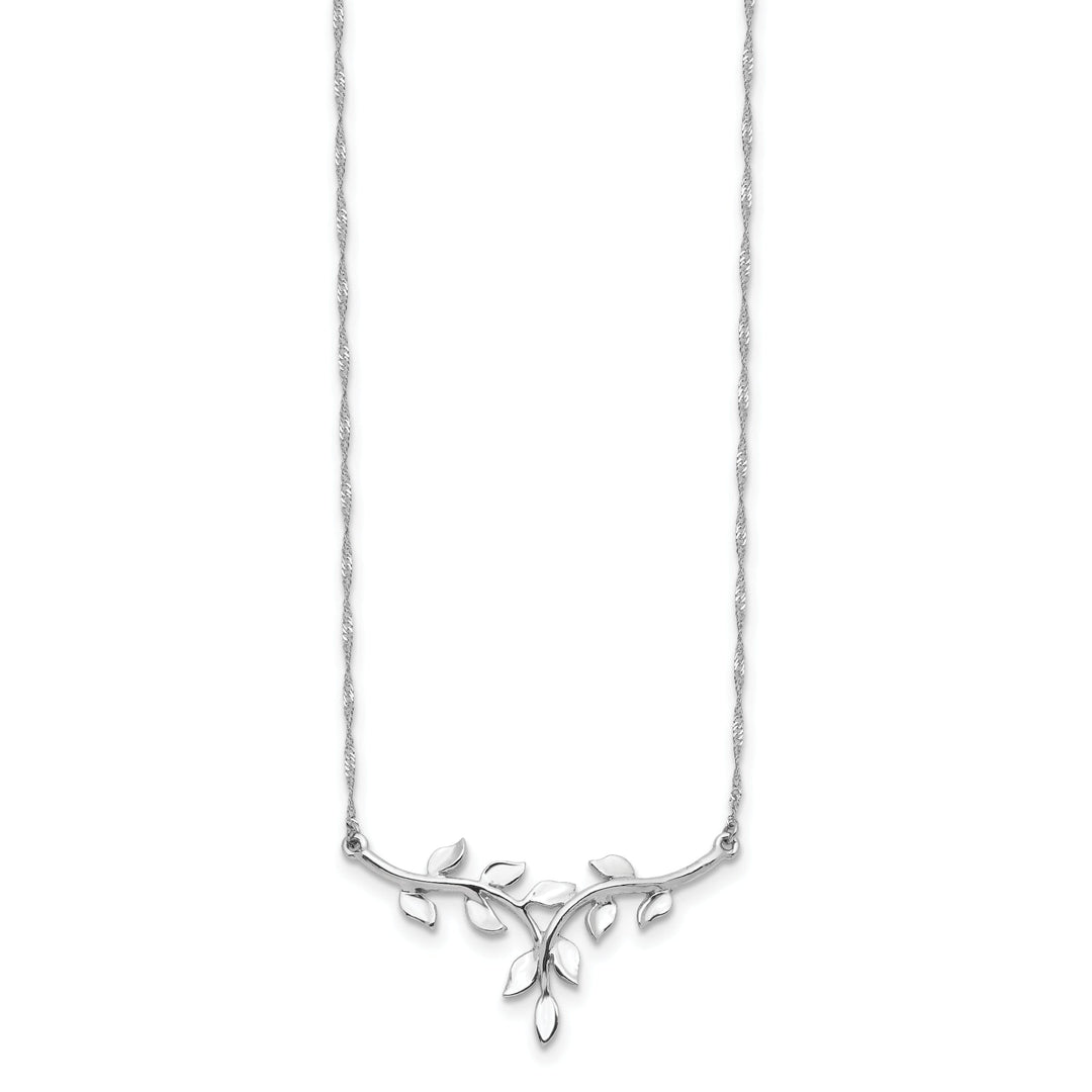 14K White Gold Polished Finish Leaf Shape Design Pendant in a 17-inch Singapore Chain Necklace Set