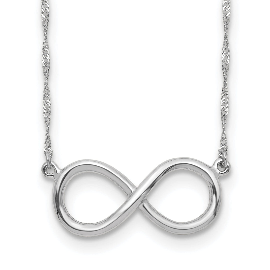 14K White Polished Finish Infinity Design Pendant in a 16.75-Inch Singapore Chain Necklace Set