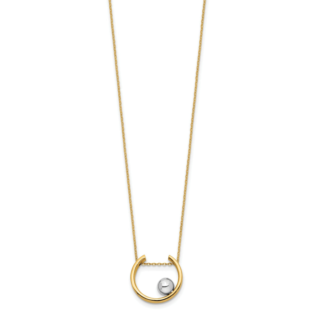 14K Two Tone Gold Polished Finish U-Shape With Ball Design Fancy Pendant with 17-inch Cable Chain Necklace Set