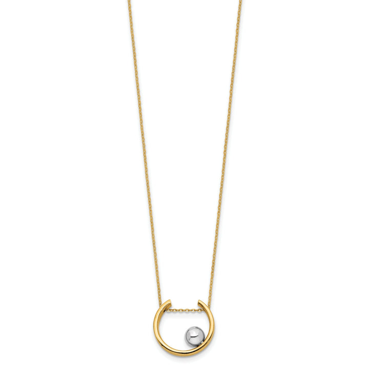 14K Two Tone Gold Polished Finish U-Shape With Ball Design Fancy Pendant with 17-inch Cable Chain Necklace Set