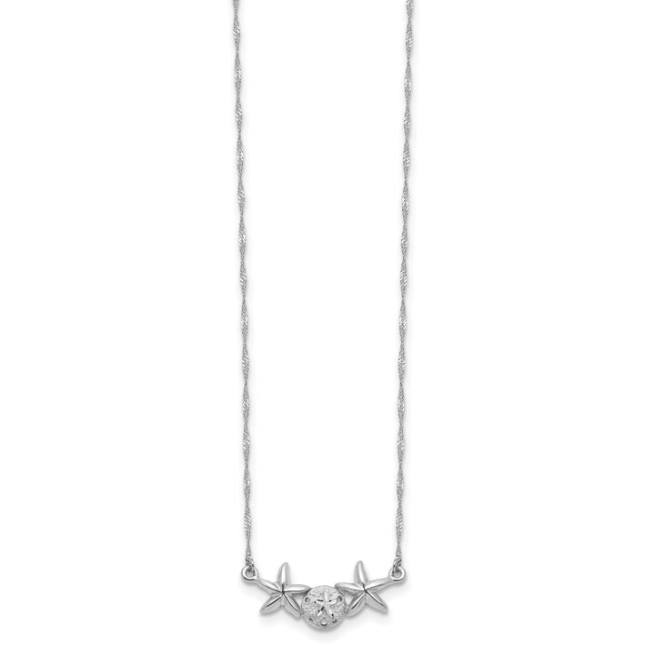 14K White Gold Brushed, Polished Finish Sand Dollar, Starfish Pendant Design in a 17-inch Cable Chain Necklace Set
