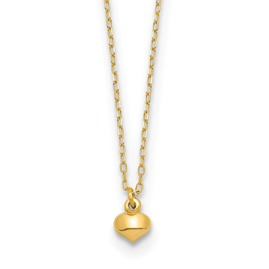 14k Yellow Gold Polished Finish Hollow Puffed Heart 16.5 inch Cable Chain Necklace