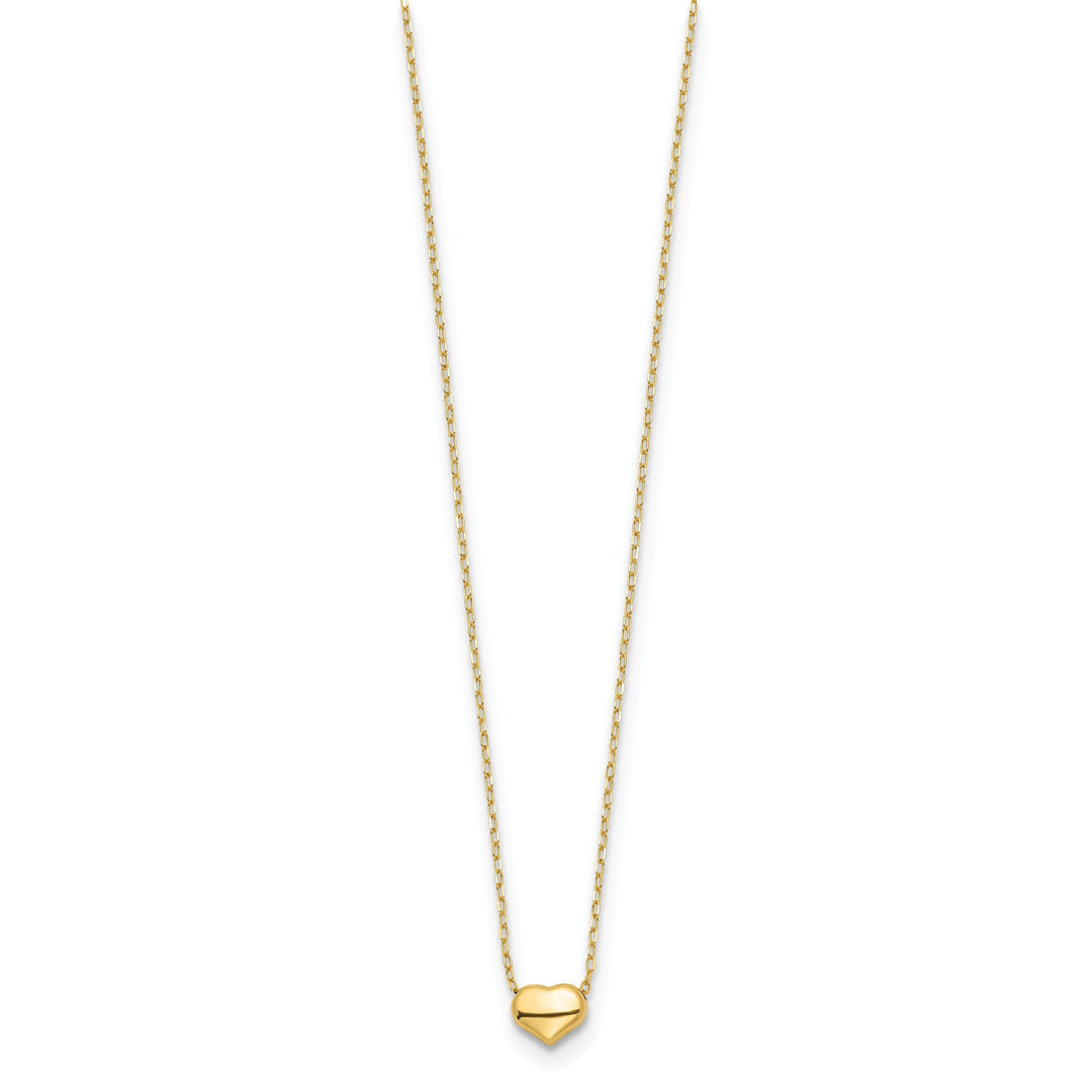 14k Yellow Gold Polished Finish Hollow Puff Heart with 16.5-inch Cable Chain Necklace