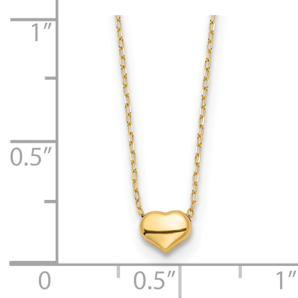 14k Yellow Gold Polished Finish Hollow Puff Heart with 16.5-inch Cable Chain Necklace