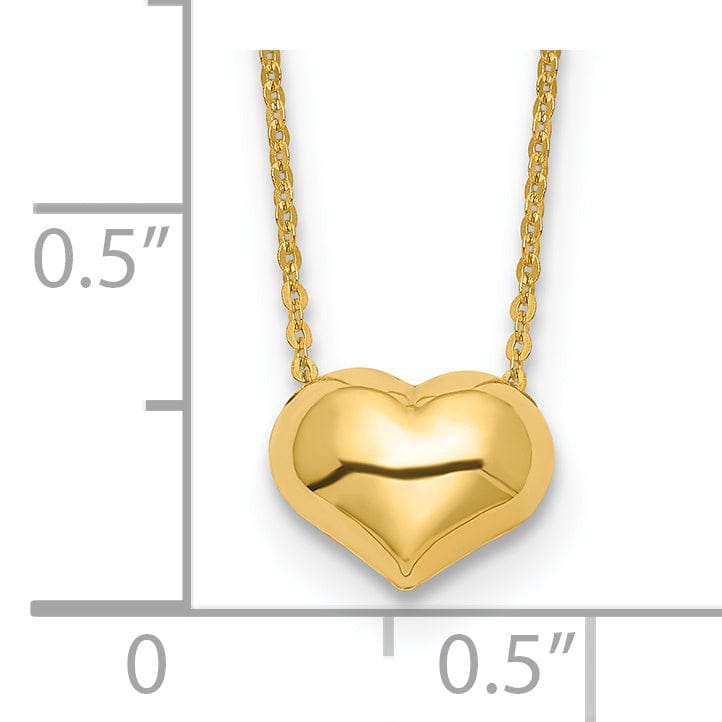 14k Yellow Gold Polished Finish Hollow Puffed Heart 16.5 inch Cable Chain Necklace Design
