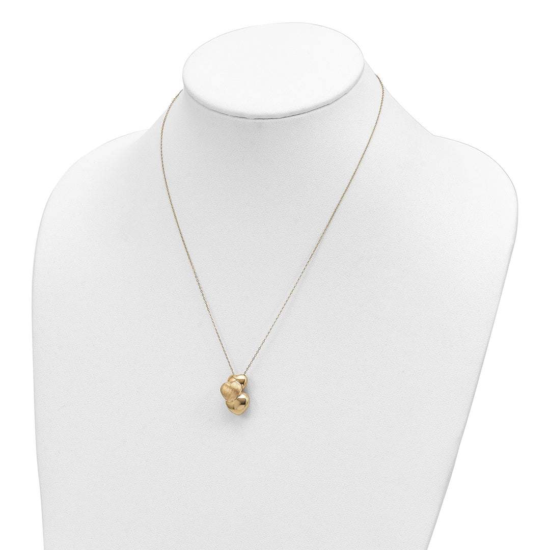 14k Yellow Gold Polished,Satin Finish Hollow 3 Puffed Hearts Design Pendants with 18-inch Cable Chain Necklace