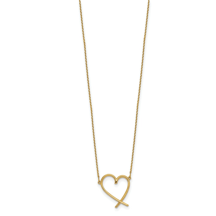 14K Yellow Gold Polished Polished Finish Open Heart Design 18-inch cable chain with 2-in ext Necklace