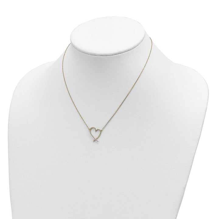 14K Yellow Gold Polished Polished Finish Open Heart Design 18-inch cable chain with 2-in ext Necklace