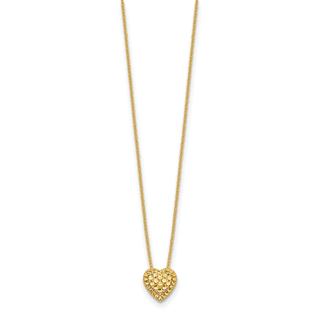 14k Yellow Gold Polished Diamond Cut Finish Fancy Design Heart Slide Pendant in a 18-inch Cable Chain Necklace Set