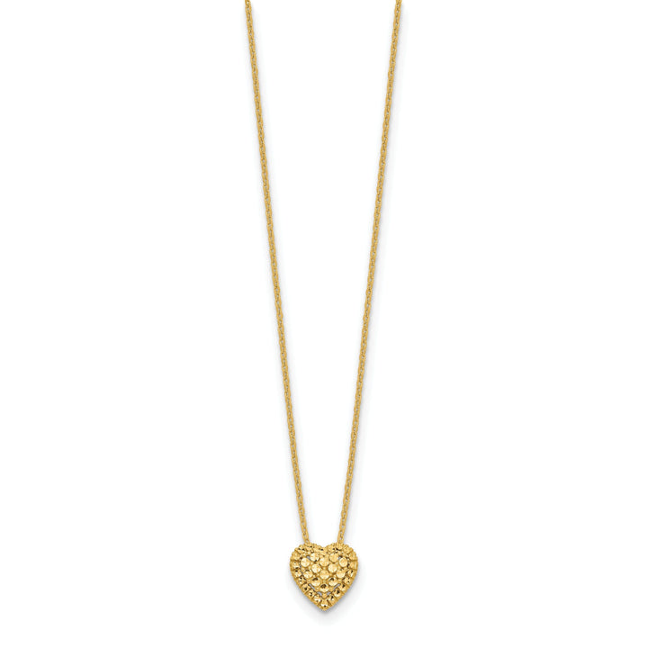 14k Yellow Gold Polished Diamond Cut Finish Fancy Design Heart Slide Pendant in a 18-inch Cable Chain Necklace Set