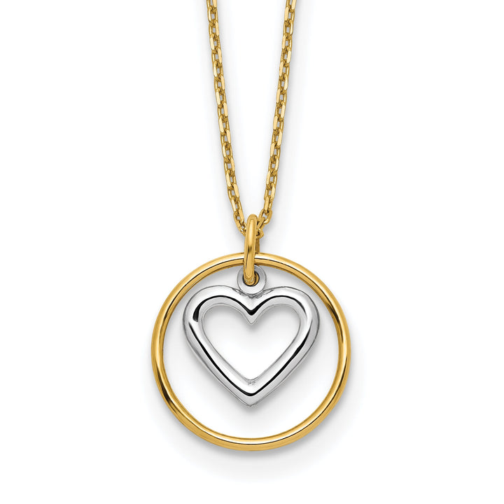 14k Two Tone Gold Polished Finish Heart in Circle Pendant Design in a 18-inch Cable Chain Necklace Set