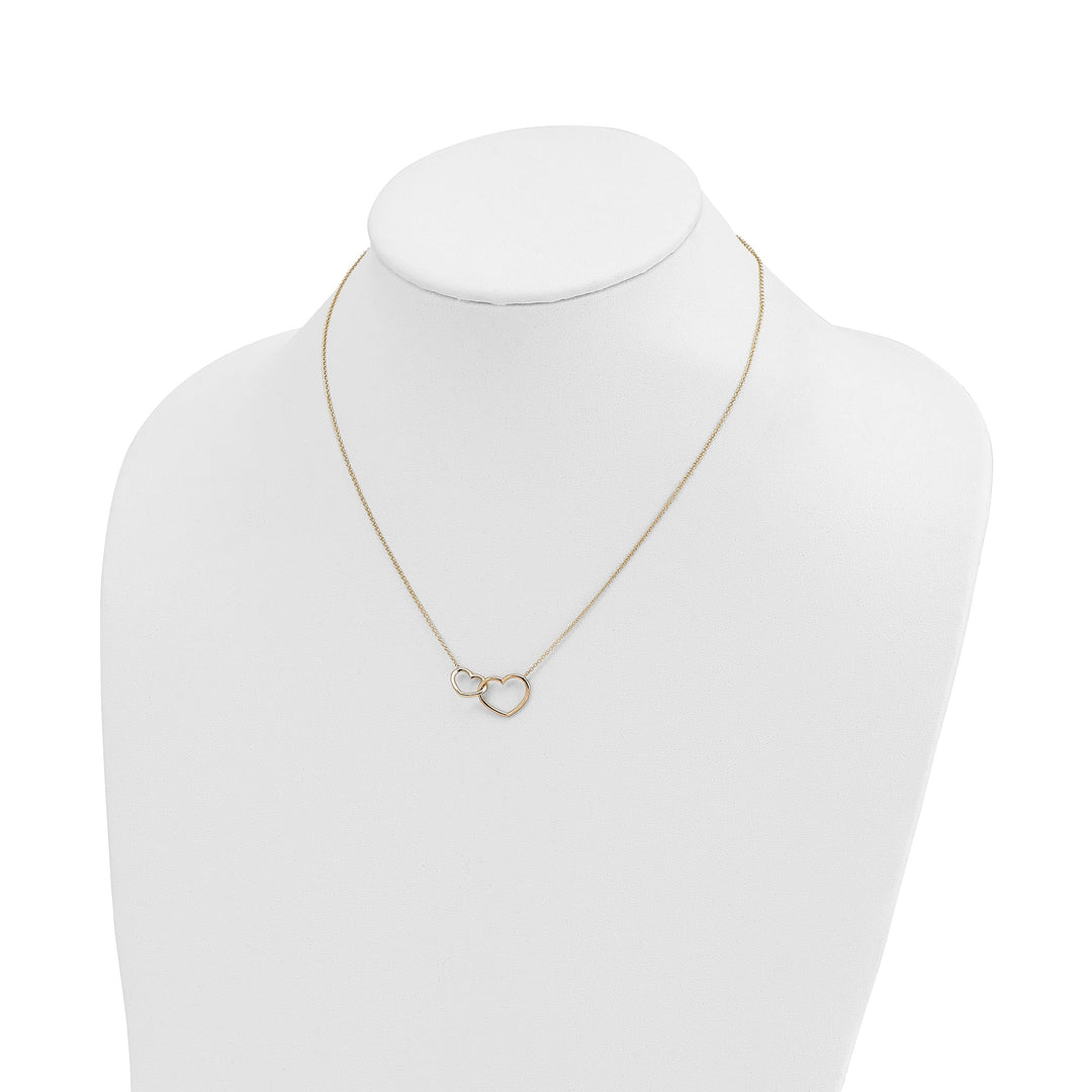 14K Yellow Gold Polished Finish Double Heart in Heart Design Pendant in a 17-inch Cable Chain Necklace Set