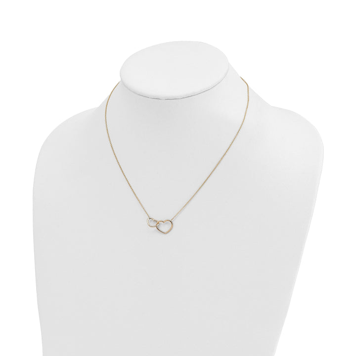 14K Yellow Gold Polished Finish Double Heart in Heart Design Pendant in a 17-inch Cable Chain Necklace Set