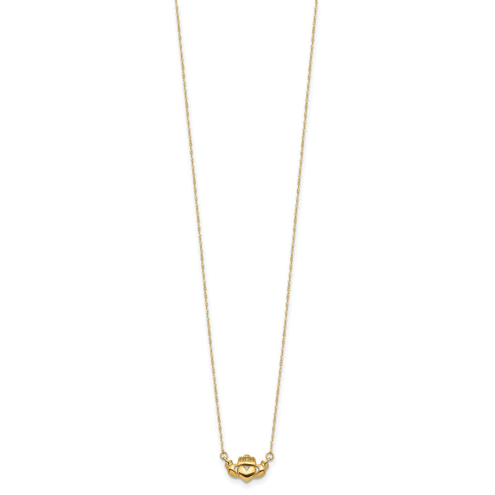 14K Yellow Gold Solid Polished Finish Claddagh Pendant Design in a 17-inch Cable Chain Necklace Set