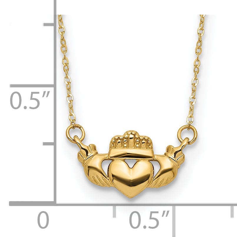 14K Yellow Gold Solid Polished Finish Claddagh Pendant Design in a 17-inch Cable Chain Necklace Set