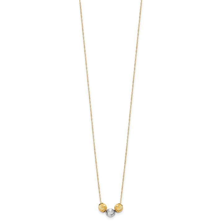 14K Two Tone Gold Polished Finish Diamond Cut Hollow 3-Beads Pendants in a 17-inch Cable Chain Necklace Set
