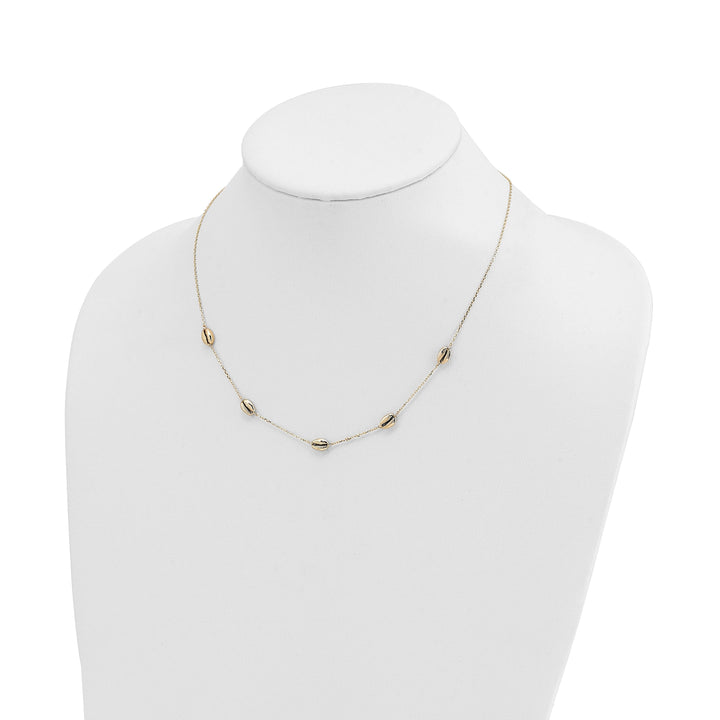 14k Yellow Gold Semi-Solid Polished Finish 5-Station Shell Pendant Design in a 18-inch Cable Chain Necklace Set