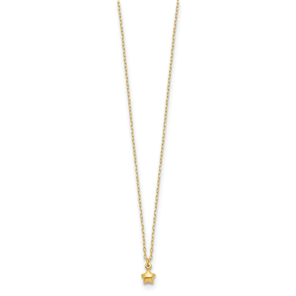 14k Yellow Gold Polished Finish 3-Dimensional Semi Solid Puffed Star Pendant in a 16.5-Inch Cable Link Chain Necklace Set