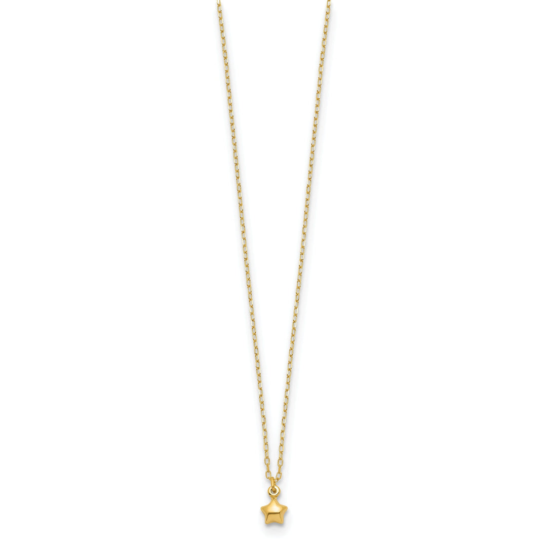 14k Yellow Gold Polished Finish 3-Dimensional Semi Solid Puffed Star Pendant in a 16.5-Inch Cable Link Chain Necklace Set