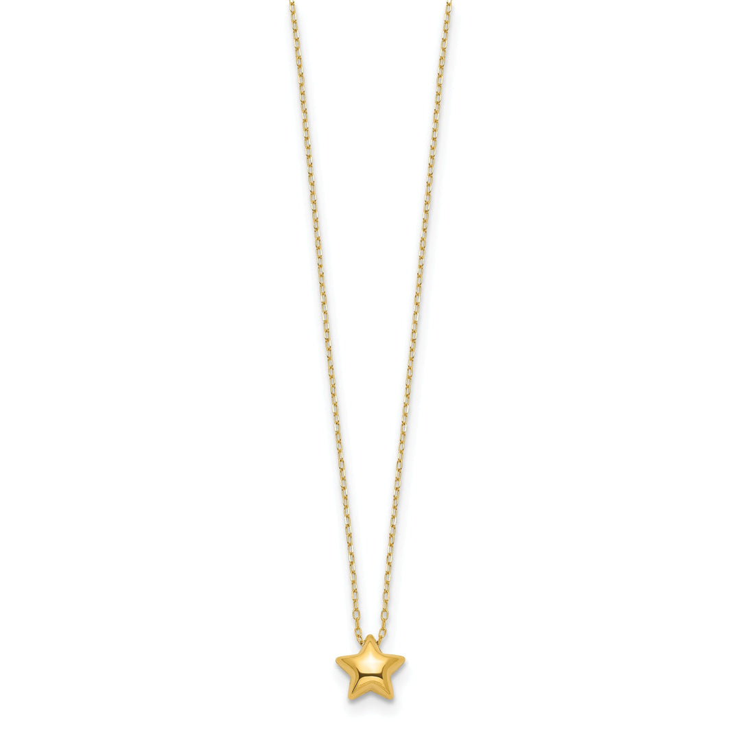 14k Yellow Gold Polished Finish 3-Dimensional Semi Solid Puffed Star Pendant in 16.5-Inch Cable Link Chain Necklace Set