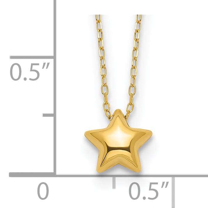 14k Yellow Gold Polished Finish 3-Dimensional Semi Solid Puffed Star Pendant in 16.5-Inch Cable Link Chain Necklace Set