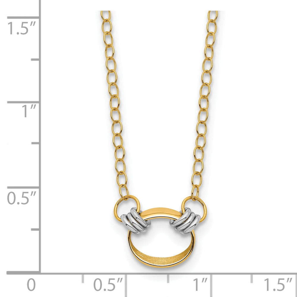 14K Two Tone Gold Polished Satin Finish Circle Pendant Design with 17-inch Cable Chain Necklace Set